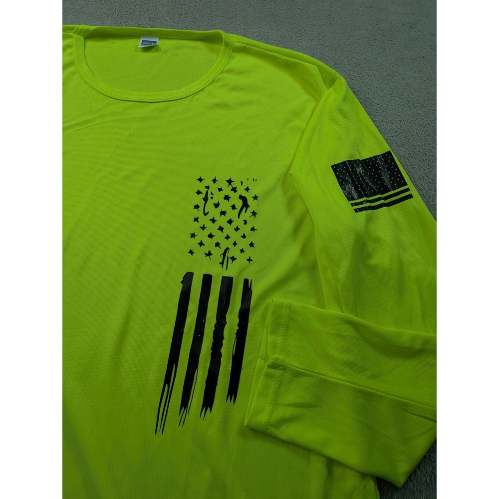Jell-SL Mens XXL Neon Green American Flag Long Sleeve Performance Shirt 5821